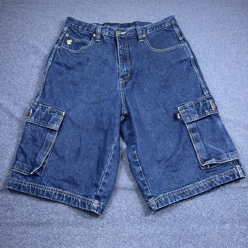 Y2K Rocawear Denim Cargo Shorts Mens 36 Blue Baggy Hip Hop Skate Jorts Grunge